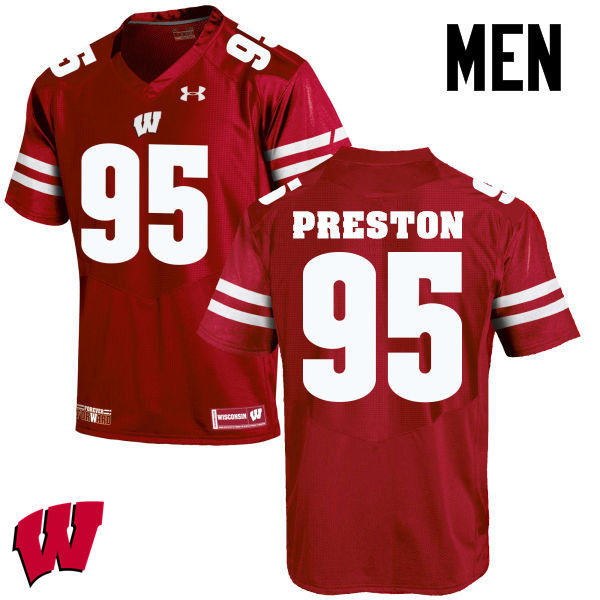 Men Wisconsin Badgers #95 Keldric Preston College Football Jerseys-Red - Click Image to Close